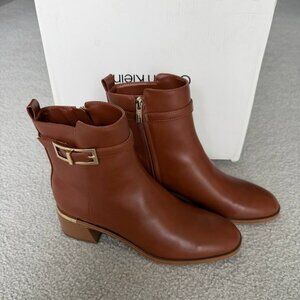 Calvin Klein Women’s Ankle Boots Shoes Brown Size 7.5 Low Block Heel Side Zip